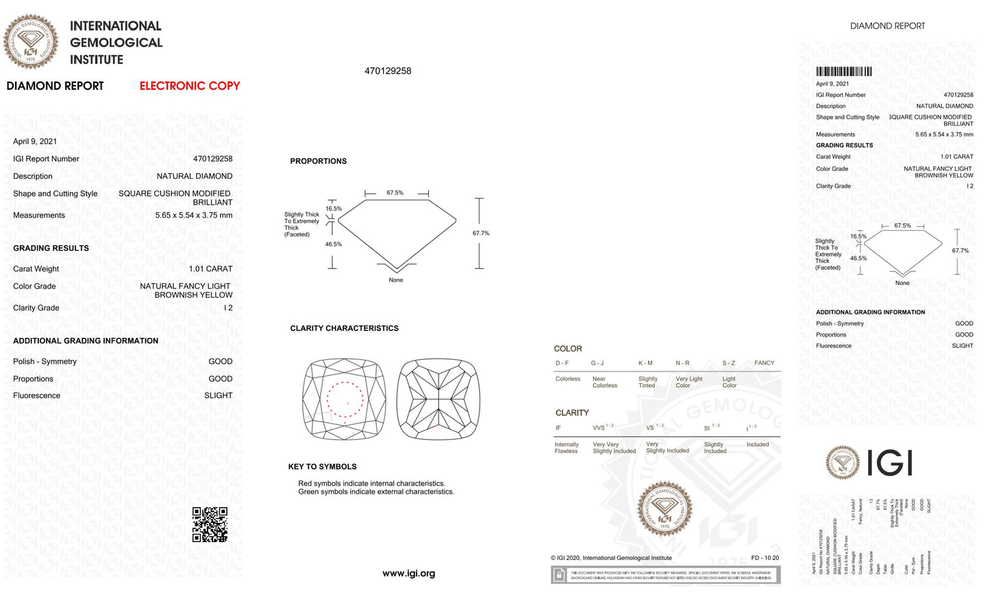 1.01 Ct- NATURAL FANCY BROWNISH YELLOW DIAMOND - IGI CERTIFIED