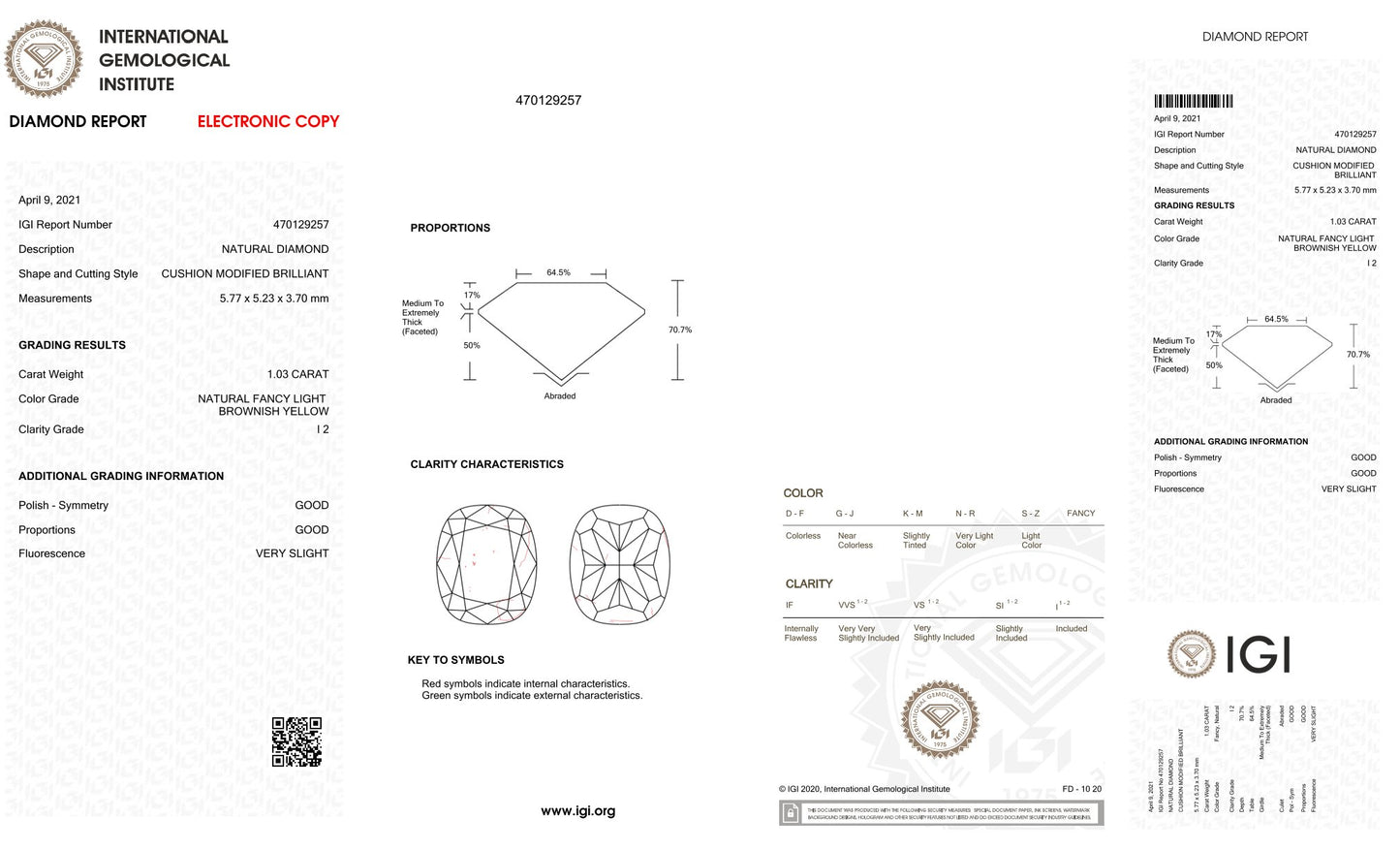 1.03Ct - NATURAL FANCY BROWNISH YELLOW DIAMOND- IGI CERTIFIED