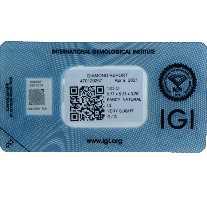 1.03Ct - NATURAL FANCY BROWNISH YELLOW DIAMOND- IGI CERTIFIED