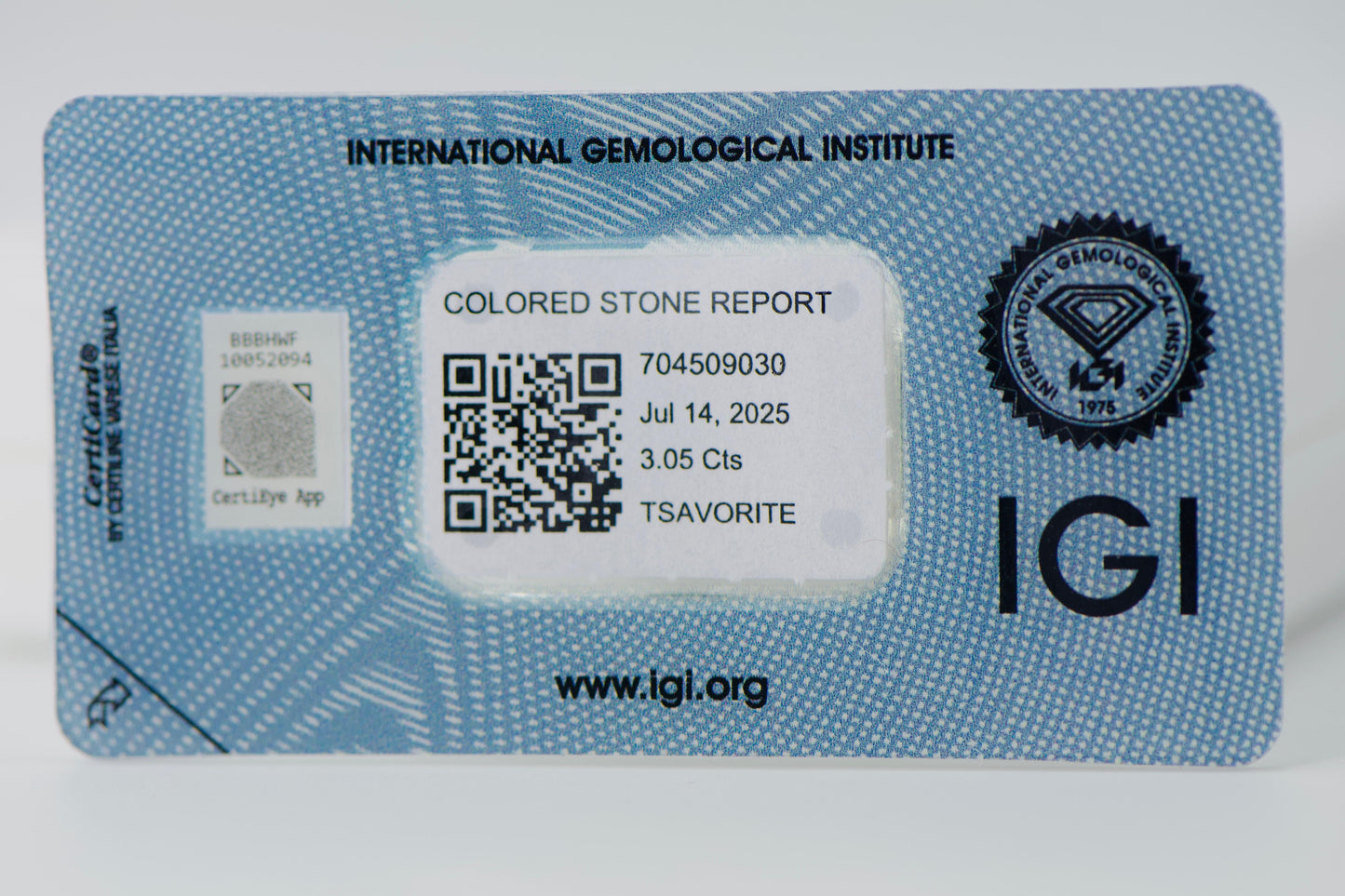 3.05 NATURAL TSAVORITE WITH IGI CERTIFICATE